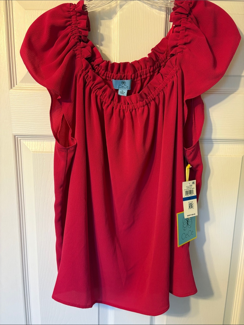 CeCe Deep Pink Ruffle-Neck Flutter Sleeve Camisole NWT